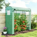 Mini Greenhouse, Portable Greenhouse with Roll-Up Door and 2 Mesh Windows, PE Cover, 78.7" x 29.5" x 74", Green - Image 10