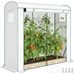 Mini Greenhouse, Portable Greenhouse with Roll-Up Door and 2 Mesh Windows, PE Cover, 78.7" x 29.5" x 74", White - Image 11
