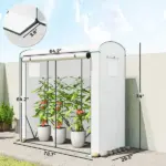 Mini Greenhouse, Portable Greenhouse with Roll-Up Door and 2 Mesh Windows, PE Cover, 78.7" x 29.5" x 74", White - Image 3