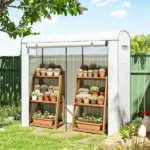 Mini Greenhouse, Portable Greenhouse with Roll-Up Door and 2 Mesh Windows, PE Cover, 78.7" x 29.5" x 74", White - Image 9