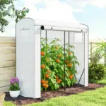 Mini Greenhouse, Portable Greenhouse with Roll-Up Door and 2 Mesh Windows, PE Cover, 78.7" x 29.5" x 74", White - Image 10