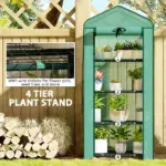 Outsunny Mini Greenhouse with Screen Roof, 4 Tier Portable Small Greenhouse with High Strength PE Cover, Green - Image 6