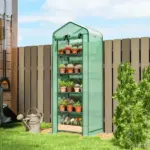 Outsunny Mini Greenhouse with Screen Roof, 5 Tier Portable Small Greenhouse with High Strength PE Cover, Green - Image 2