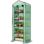 Outsunny Mini Greenhouse with Screen Roof, 5 Tier Portable Small Greenhouse with High Strength PE Cover, Green