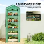 Outsunny Mini Greenhouse with Screen Roof, 5 Tier Portable Small Greenhouse with High Strength PE Cover, Green - Image 6