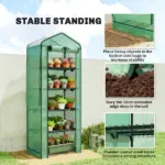 Outsunny Mini Greenhouse with Screen Roof, 5 Tier Portable Small Greenhouse with High Strength PE Cover, Green - Image 8