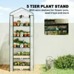 Outsunny Mini Greenhouse with Screen Roof, 5 Tier Portable Small Greenhouse with High Strength PE Cover, White - Image 6