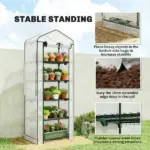 Outsunny Mini Greenhouse with Screen Roof, 5 Tier Portable Small Greenhouse with High Strength PE Cover, White - Image 8