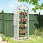 Outsunny Mini Greenhouse with Screen Roof, 5 Tier Portable Small Greenhouse with High Strength PE Cover, White - Image 10