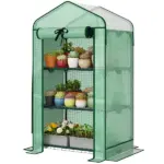 Outsunny Mini Greenhouse with Screen Roof, Portable Small Greenhouse with Roll-Up Zipper Door, 27.6 Inch x 19.7 Inch x 50 Inch, Green