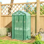 Outsunny Mini Greenhouse with Screen Roof, Portable Small Greenhouse with Roll-Up Zipper Door, 27.6 Inch x 19.7 Inch x 50 Inch, Green - Image 9