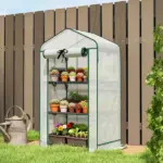 Outsunny Mini Greenhouse with Screen Roof, Portable Small Greenhouse with Roll-Up Zipper Door, 27.6" x 19.7" x 50", White - Image 2