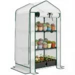 Outsunny Mini Greenhouse with Screen Roof, Portable Small Greenhouse with Roll-Up Zipper Door, 27.6" x 19.7" x 50", White - Image 11
