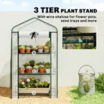 Outsunny Mini Greenhouse with Screen Roof, Portable Small Greenhouse with Roll-Up Zipper Door, 27.6" x 19.7" x 50", White - Image 6
