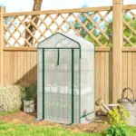 Outsunny Mini Greenhouse with Screen Roof, Portable Small Greenhouse with Roll-Up Zipper Door, 27.6" x 19.7" x 50", White - Image 9