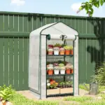 Outsunny Mini Greenhouse with Screen Roof, Portable Small Greenhouse with Roll-Up Zipper Door, 27.6" x 19.7" x 50", White - Image 10