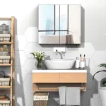 Kleankin Mirrored Medicine Cabinet 24x22 Steel Frame Wall-Mounted Double Doors White - Image 2