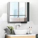 Kleankin Mirrored Medicine Cabinet 24x22 Steel Frame Wall-Mounted Double Doors White - Image 12