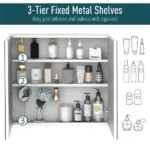 Kleankin Mirrored Medicine Cabinet 24x22 Steel Frame Wall-Mounted Double Doors White - Image 5