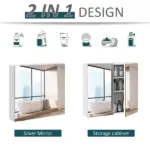 Kleankin Mirrored Medicine Cabinet 24x22 Steel Frame Wall-Mounted Double Doors White - Image 6