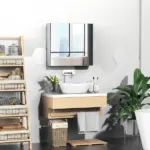 Kleankin Mirrored Medicine Cabinet 24x22 Steel Frame Wall-Mounted Double Doors White - Image 8