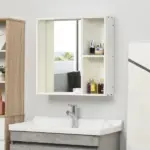 Mirrored Wall Organizer: 31.5x25.5" White Wall-Mounted 2-Tier Medicine Cabinet - Image 2