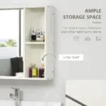 Mirrored Wall Organizer: 31.5x25.5" White Wall-Mounted 2-Tier Medicine Cabinet - Image 5