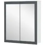 Mirrored Wall Organizer: White Wall-Mounted Bathroom Cabinet with Double Doors and Shelves - Image 11