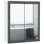 Mirrored Wall Organizer: White Wall-Mounted Bathroom Cabinet with Double Doors and Shelves