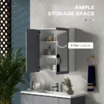 Mirrored Wall Organizer: White Wall-Mounted Bathroom Cabinet with Double Doors and Shelves - Image 4