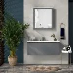 Mirrored Wall Organizer: White Wall-Mounted Bathroom Cabinet with Double Doors and Shelves - Image 8