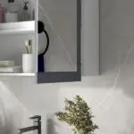 Mirrored Wall Organizer: White Wall-Mounted Bathroom Cabinet with Double Doors and Shelves - Image 9
