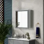 Mirrored Wall Organizer: White Wall-Mounted Bathroom Cabinet with Double Doors and Shelves - Image 10