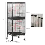 PawHut Mobile 55" Dual-Use Bird Cage Aviary for Finches Budgies with Easy Move Wheels Sleek Black - Image 3