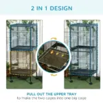 PawHut Mobile 55" Dual-Use Bird Cage Aviary for Finches Budgies with Easy Move Wheels Sleek Black - Image 4