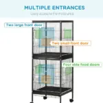 PawHut Mobile 55" Dual-Use Bird Cage Aviary for Finches Budgies with Easy Move Wheels Sleek Black - Image 5