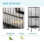 PawHut Mobile 55" Dual-Use Bird Cage Aviary for Finches Budgies with Easy Move Wheels Sleek Black - Image 7