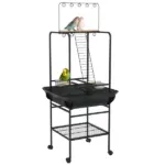 Mobile Bird Stand with Wheels Perches Stainless Steel Feed Bowls Pull-Out Tray for Small Parrot Dark Gray - Image 11