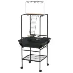 Mobile Bird Stand with Wheels Perches Stainless Steel Feed Bowls Pull-Out Tray for Small Parrot Dark Gray