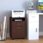 Mobile File Cabinet Organizer with Drawer Brown Printer Stand with Castors for Office - Image 2