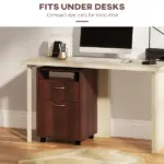 Mobile File Cabinet Organizer with Drawer Brown Printer Stand with Castors for Office - Image 5
