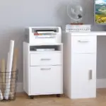 Mobile File Cabinet White File Storage Organizer with Drawer Printer Stand with Castors - Image 2
