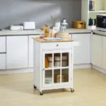 HOMCOM Mobile Kitchen Trolley, White, Elegant Glass Panel Door, Metallic Grip, Towel Holder, Versatile Use - Image 2