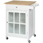 HOMCOM Mobile Kitchen Trolley, White, Elegant Glass Panel Door, Metallic Grip, Towel Holder, Versatile Use - Image 11