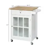 HOMCOM Mobile Kitchen Trolley, White, Elegant Glass Panel Door, Metallic Grip, Towel Holder, Versatile Use - Image 3