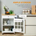 HOMCOM Mobile Kitchen Trolley, White, Elegant Glass Panel Door, Metallic Grip, Towel Holder, Versatile Use - Image 4