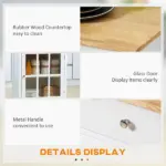 HOMCOM Mobile Kitchen Trolley, White, Elegant Glass Panel Door, Metallic Grip, Towel Holder, Versatile Use - Image 7