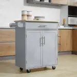 HOMCOM Mobile Kitchen Valet, Gray, Rolling Cart Island with Drawer, Cabinet and Towel Rack - Image 2