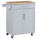 HOMCOM Mobile Kitchen Valet, Gray, Rolling Cart Island with Drawer, Cabinet and Towel Rack