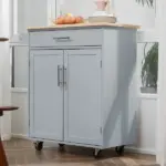 HOMCOM Mobile Kitchen Valet, Gray, Rolling Cart Island with Drawer, Cabinet and Towel Rack - Image 10